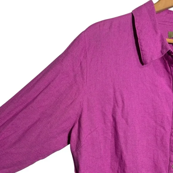 Naturals D&CO. | Wild Orchid Button Up Roll Tab Sleeves Linen Blend Top size L - Picture 6 of 15